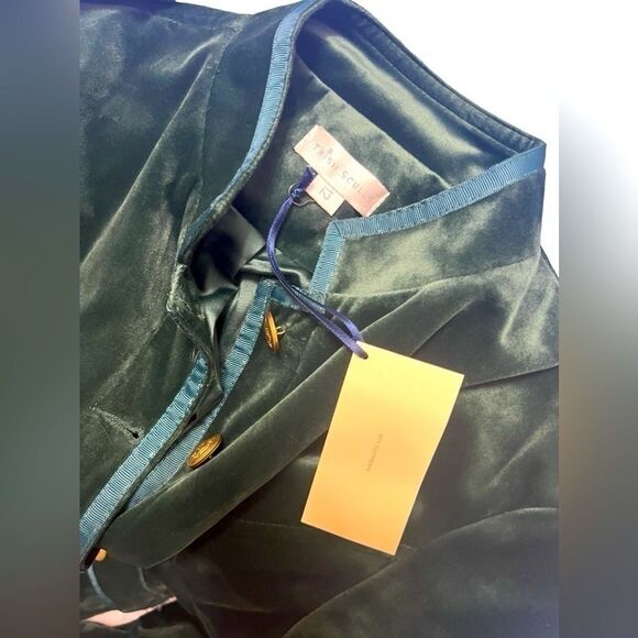 TRISH SCULLY Green velvet jacket or dress nwt 12 large gold buttons fall - Picture 2 of 11